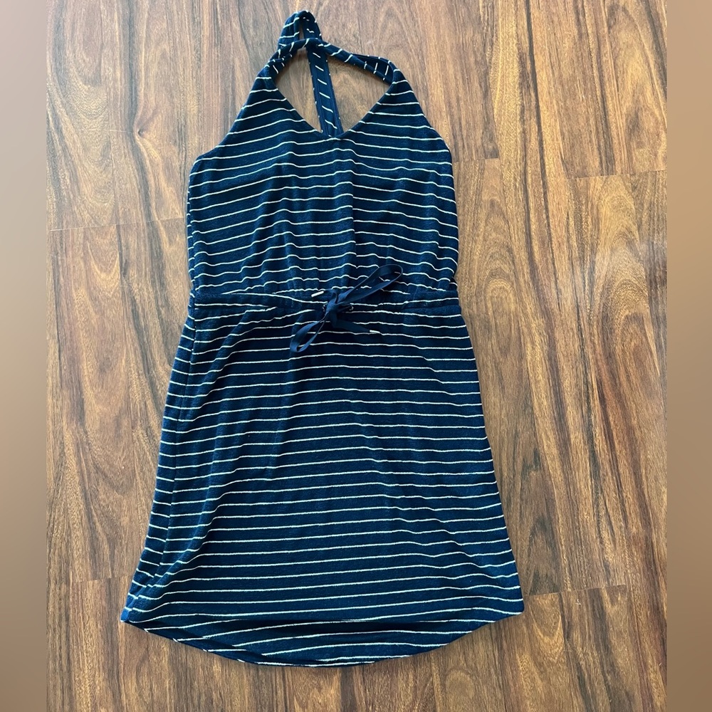 Terry cotton dress with waist drawstring